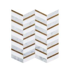 Colorize hot sale factory price white chevron marble gold metal mosaic tile