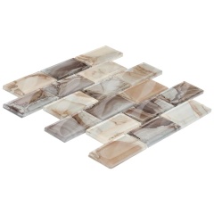 Modern 2X4 linear brown glossy panel backsplash foil glass mosaic tile for swimming pool