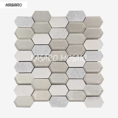 Wall Decor Elongated Hexagon Marble Tile Mosaic Glass