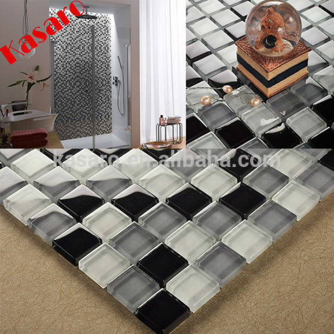 China Alibaba Supplier Black and White Swimming Pool Glass Mosaic Tile, Decorative Bathroom Tile