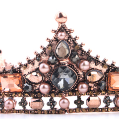 Baroque full round crystal Wedding hair accessories beauty coffee gold crown tiaras