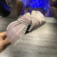 Non Slip Glitter Cross Knot Hairbands Cloth Wrapped pearl girl Hair Accessories