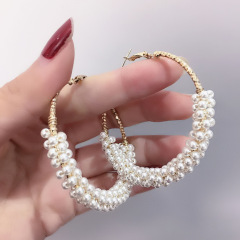 2020 Amazon hot sale Fashion Jewelry Women Girls Wedding Bridal Pearl Hoop Earrings 2020 Amazon hot sale Fashion Jewelry Women Girls Wedding Bridal Pearl Hoop Earrings