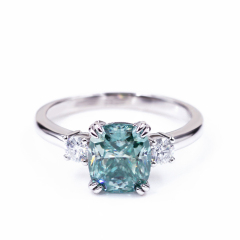 Custom 925 sterling silver diamond engagement cushion cut blue moissanite ring