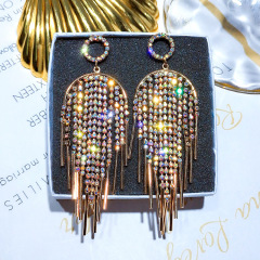 Korean girls fashion night club style bling bling long tassel crystal earrings