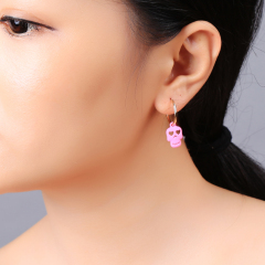 Halloween jewelry plastic pink jewelry 925 sterling silver small skull earrings
