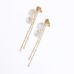 Fashion shell zircon crystal girls earrings jewelry pearl tassel drop earrings for women