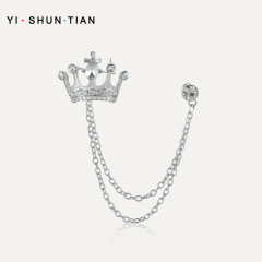 wholesale Alloy Silver England Tassels Chain crown rhinestone brooches for men Suit Jewelry brooch stick pin