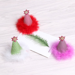 custom fancy winter hair accessory plush girls kids children's christmas santa hat hair clips