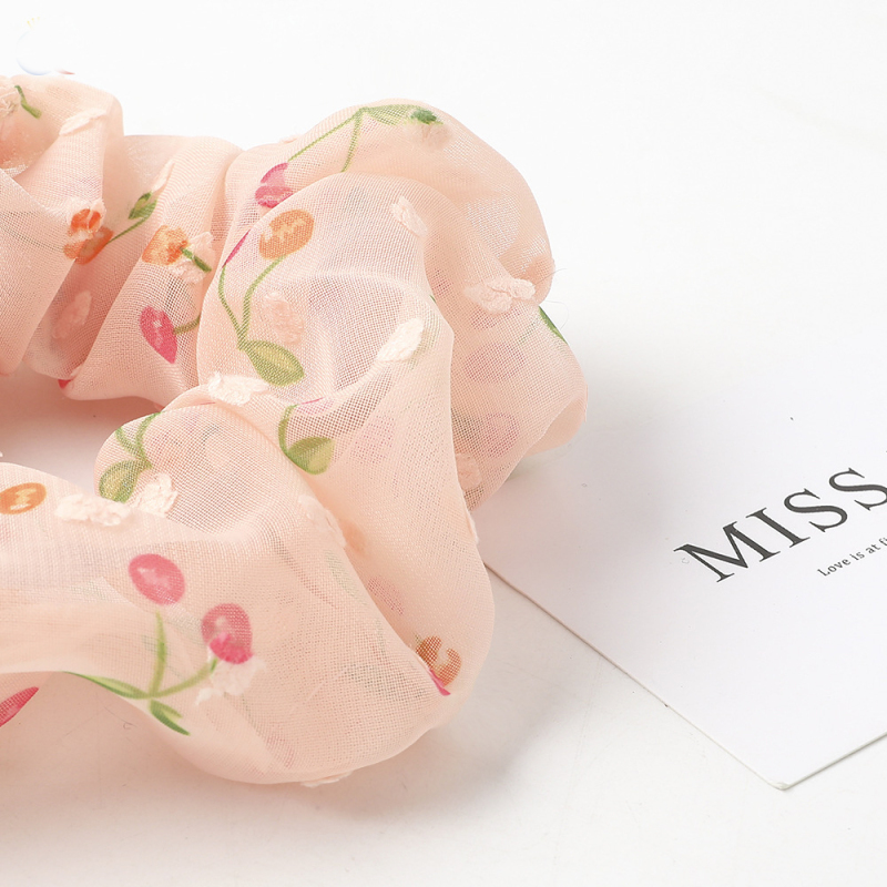 Wholesale summer popular ins girl cute ladies cherry printed chiffon scrunchies
