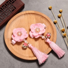 Chinese style multicolored big tassel pearl hair clip barrettes for baby girls