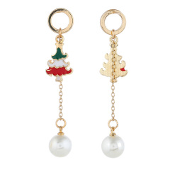 Creative Asymmetric Christmas Eve Shoes Tree Pearl Women Drop Earrings