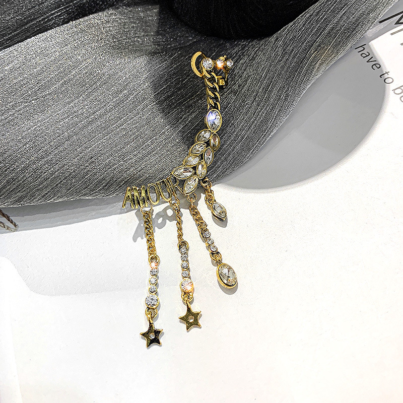 Vintage Diamond Letter Super Fairy Wheat Wings Crystal Tassel Alloy Earring Vintage Diamond Letter Super Fairy Wheat Wings Crystal Tassel Alloy Earring