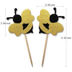 24pcs Cake Decor Glitter Bumble Bee Cake Topper Cupcakes Party Decoration