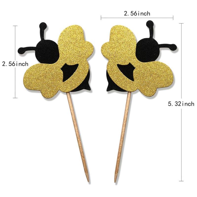 24pcs Cake Decor Glitter Bumble Bee Cake Topper Cupcakes Party Decoration
