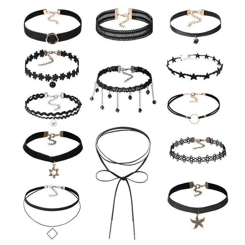 2020 Amazon Hot Sale 3pcs Women Ladies Jewelry Sexy Gothic Lace Choker Necklace Sets for Girls