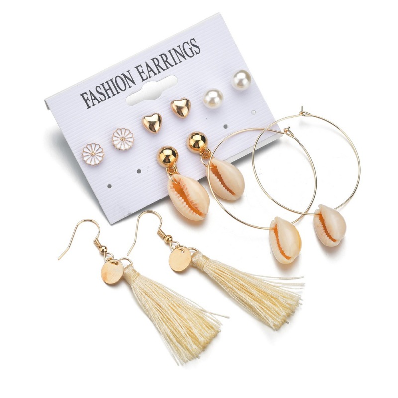 2019 Korean flower jewelry sea shell hoop stud earring sets for women