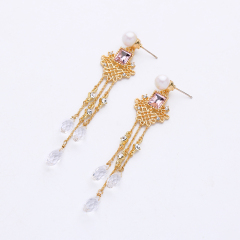 Wholesale fashion alloy silver crystal rhinestone long elegant tassel earrings