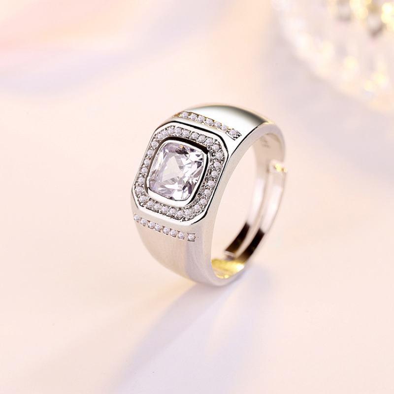 18K White Gold Plated Square Micro-Inlay Crystal Zircon Party Men Ring