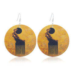 2020 new arrive custom 10designs fashion printing big round drop african afro wooden earring wood jewelry for women