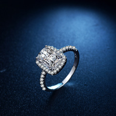 Wholesale Custom 18K White Gold Square Crystal Zircon Engagement Ring