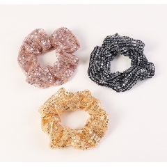Amazon hot sale women girls handmade knitted sequins elastic hair scrunchies