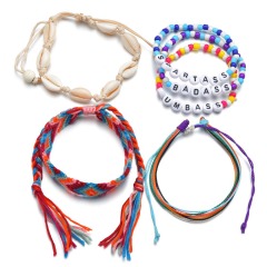 Bohemia style handmade charm jewelry women woven shell bracelet with words