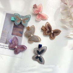 wholesale custom ins hot girls embroidery double layer butterfly hair clip