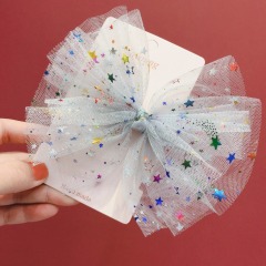 Korean new design sequins colorful stars multi-layer bowknot children hair clips for girls