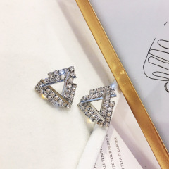 wholesale women geometric triangle S925 silver pin alloy crystal stud earrings