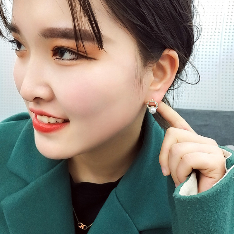 New design S925 silver needle crystal alloy pearl studs earring for women New design S925 silver needle crystal alloy pearl studs earring for women