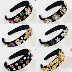 Women Hair Accessories Handmade Woven Crystal Headband Vintage Wide-brimmed Beaded baroque Headband