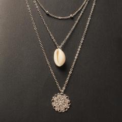 Bohemian Shell Beach Jewelry Hollow Carving Pendant Multilayer Necklace for Women