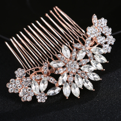 Fashion flower Wedding hair accessories crystal rose gold bridal hair comb