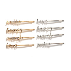Girls Silver Gold Letters Metal Hair Pin Accessories Fashion Korean Hair Clip