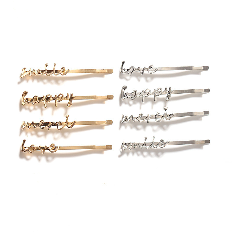 Girls Silver Gold Letters Metal Hair Pin Accessories Fashion Korean Hair Clip Girls Silver Gold Letters Metal Hair Pin Accessories Fashion Korean Hair Clip