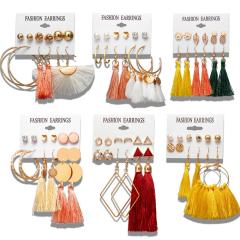 vintage ins Bohemian long earring set Charm thread yellow drop Acrylic tassel Earring vintage ins Bohemian long earring set Charm thread yellow drop Acrylic tassel Earring