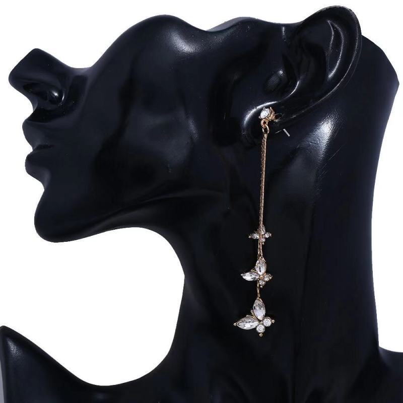 amazon ins Customized korean fashion trendy Zircon Jewelry Fashion Gold Long Drop Diamond Earrings for Women