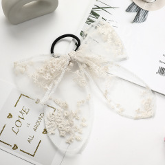 Amazon hot sale custom whosale summer girls lace elastic bow hair ties
