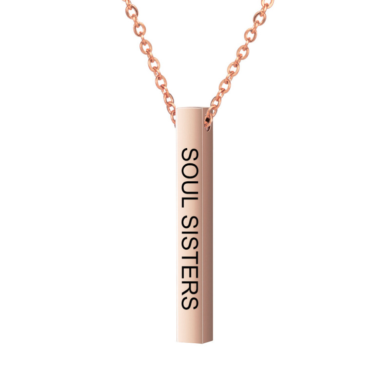personalized amazon women  laser engrave content silver gold vertical stainless steel bar necklace