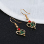 Luxurious gold heart women paint alloy rhinestone christmas tree hook earrings