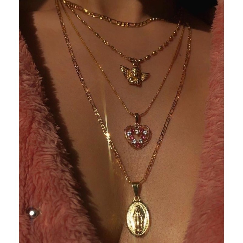 wish Amazon ins fashion gold angle heart multi layered chain choker necklace set for women lady girls wish Amazon ins fashion gold angle heart multi layered chain choker necklace set for women lady girls