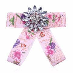 Custom new fashion printed rhinestone flower women bowknot ribbon brooches
