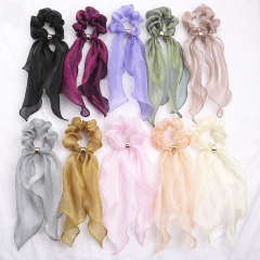 Wholesale custom women elastic long ribbon scrunchies hair ties for girls Wholesale custom women elastic long ribbon scrunchies hair ties for girls