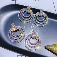 Fashion Exaggerated Geometric Three Circle Crystal Earrings for Beautiful Girls