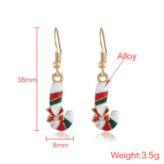 wholesale rhinestone alloy oil drip paint Christmas cane lady women hook earrings