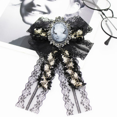 INS amazon korean latest fashion girls Fabric Canvas Corsage Collar Necktie stripe bee ribbon bow tie brooches pin