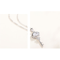 fashion valentine's day christmas gift jewelry lock women zircon 925 silver chain necklace