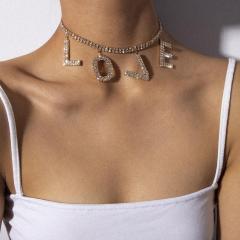 wholesale jewelry bling bling chain crystal LOVE letter choker for women wholesale jewelry bling bling chain crystal LOVE letter choker for women