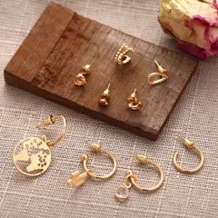 amazon ins women fashion trendy gold plated heart map stud earring set for lady girls gift with loop